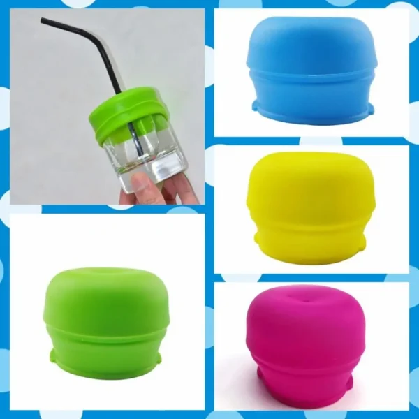Wear-resistant With Straw Hole Silicone Sippy Cup Lid Spill-Proof Colorful Straw Cup Cover Elastic BPA Free Babies/Toddlers - Bild 2