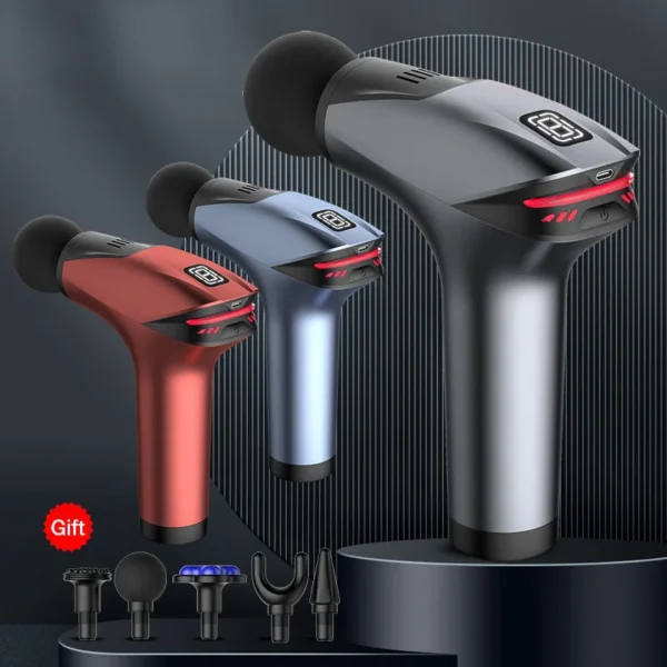 Portabel massagepistol med kylfunktion och LCD – 8 hastigheter och 5 massagehuvuden