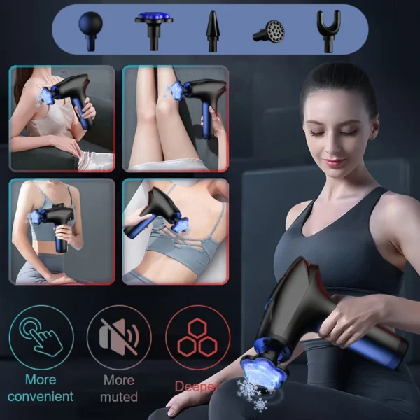 Portabel massagepistol med kylfunktion och LCD – 8 hastigheter och 5 massagehuvuden - Bild 4